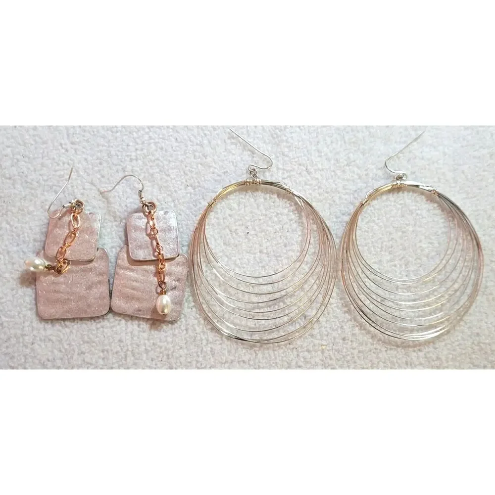 Textured Silvertone Jewelry 4 Pc Lot Chain Infinity Necklaces Pendants Earrings
